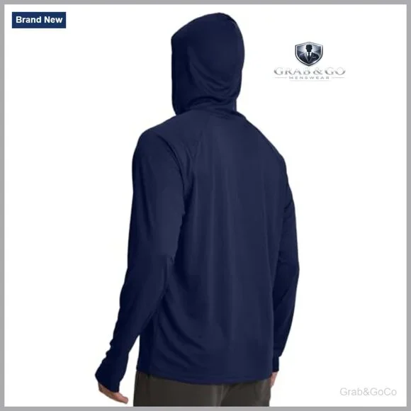 Men's Long Sleeve Hooded Athletic Shirt UPF Sun Protection Lightweight
